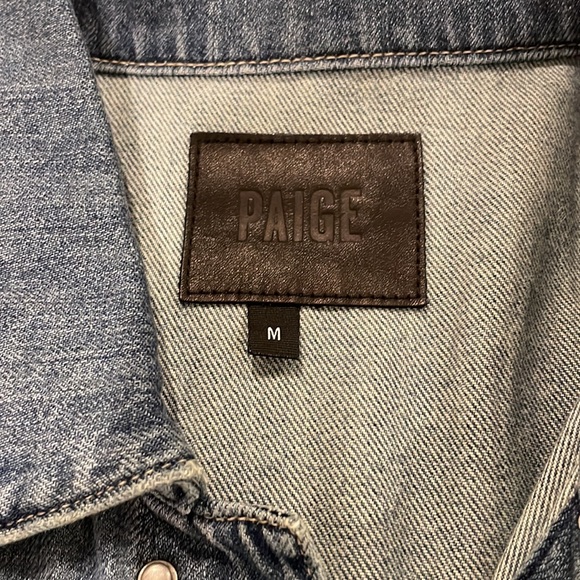 Paige Men Blue Scout Jean Jacket Medium Made to Look Worn Cotton/Rayon - Picture 2 of 11